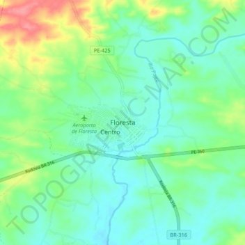 Mapa topográfico Floresta, altitude, relevo