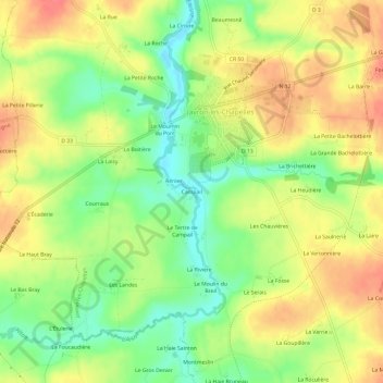 Mapa topográfico Campail, altitude, relevo