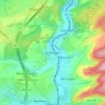 Mapa topográfico Pettingen, altitude, relevo