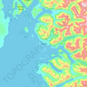 Mapa topográfico Sitka, altitude, relevo