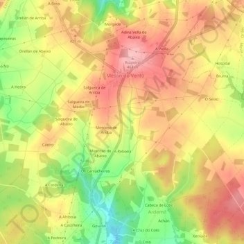 Mapa topográfico Axás, altitude, relevo