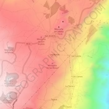 Mapa topográfico Las Rosas, altitude, relevo