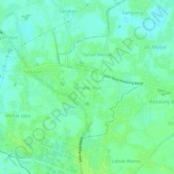 Mapa topográfico Pondok Jaya, altitude, relevo