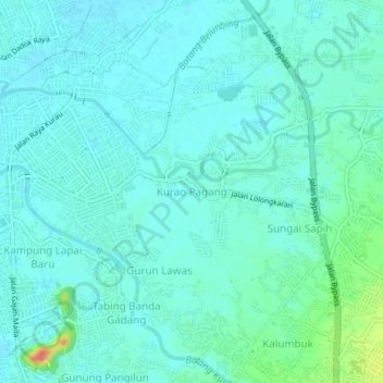 Mapa topográfico Kurao Pagang, altitude, relevo