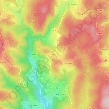 Mapa topográfico Ardennes, altitude, relevo