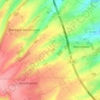 Mapa topográfico Barlinghem, altitude, relevo