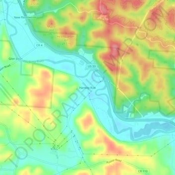 Mapa topográfico Hamley Run, altitude, relevo
