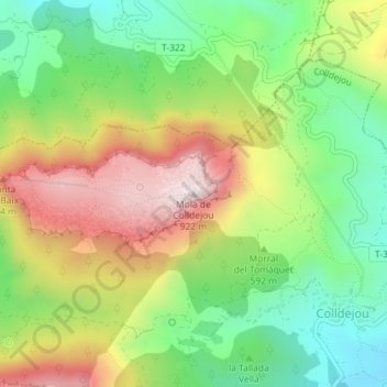 Mapa topográfico Mola de Colldejou, altitude, relevo