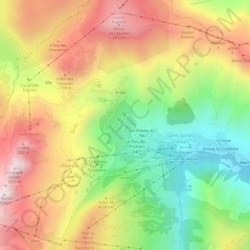 Mapa topográfico Turin, altitude, relevo