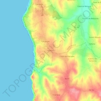 Mapa topográfico Assenta, altitude, relevo