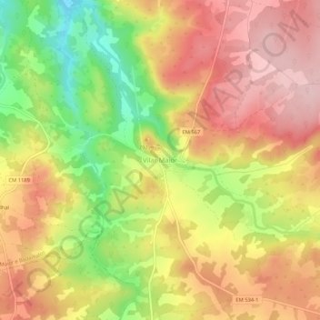 Mapa topográfico Vilar Maior, altitude, relevo