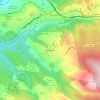 Mapa topográfico Montealegre, altitude, relevo