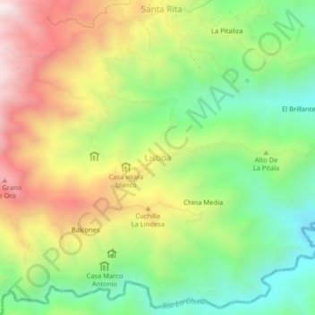 Mapa topográfico Lisboa, altitude, relevo