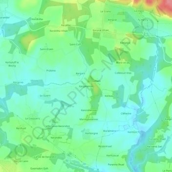 Mapa topográfico Kergarenne, altitude, relevo