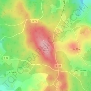 Mapa topográfico Puy du Bassin, altitude, relevo
