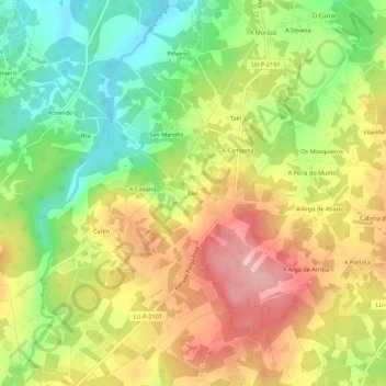 Mapa topográfico Taín, altitude, relevo