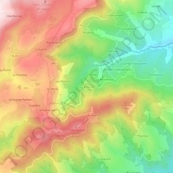 Mapa topográfico Les Écheries, altitude, relevo