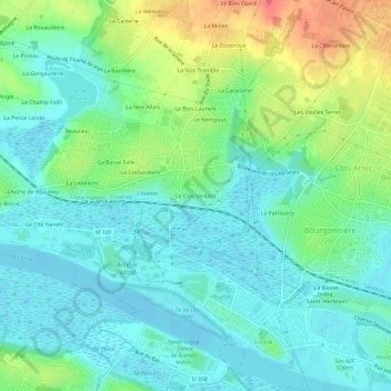 Mapa topográfico Le Clos Veillard, altitude, relevo
