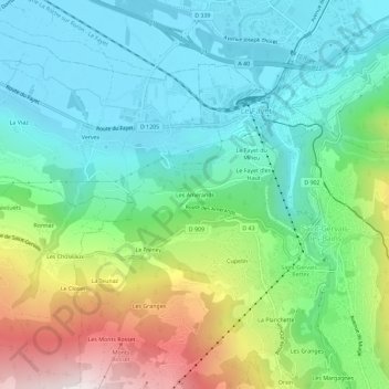 Mapa topográfico Les Amerands, altitude, relevo