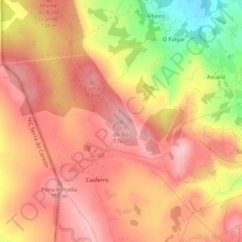 Mapa topográfico Corno do Boi, altitude, relevo