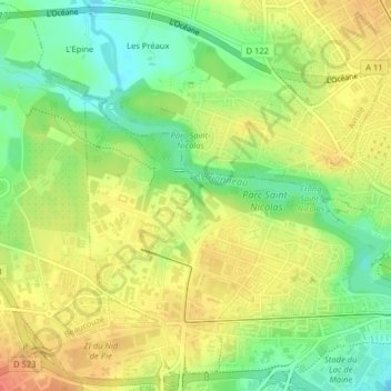 Mapa topográfico combe de la Lande, altitude, relevo