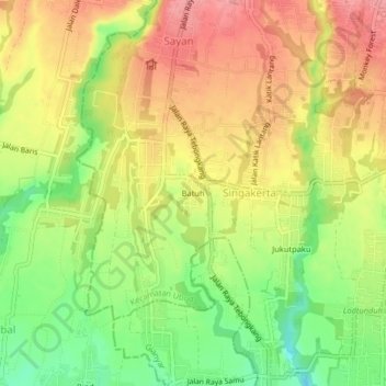 Mapa topográfico Batuh, altitude, relevo