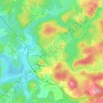 Mapa topográfico Chaleix, altitude, relevo