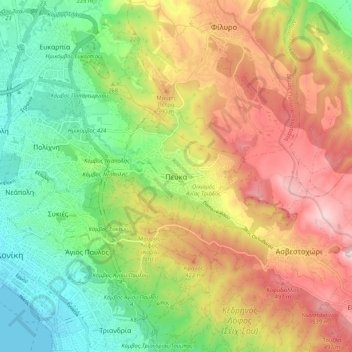 Mapa topográfico Πεύκα, altitude, relevo