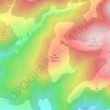 Mapa topográfico Turons, altitude, relevo