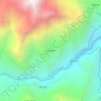 Mapa topográfico Chucllush, altitude, relevo