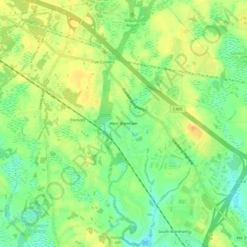 Mapa topográfico West Wareham, altitude, relevo