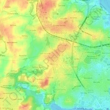 Mapa topográfico Beg er Lann, altitude, relevo