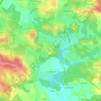 Mapa topográfico Pouzols, altitude, relevo