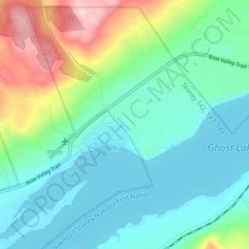 Mapa topográfico Ghost Lake, altitude, relevo