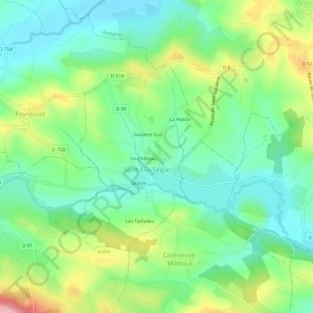 Mapa topográfico Saint-Élix, altitude, relevo