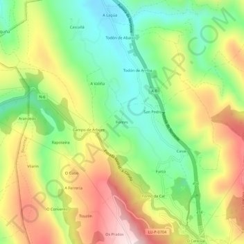 Mapa topográfico Fontes, altitude, relevo