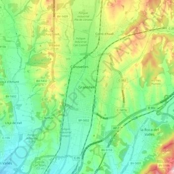 Mapa topográfico Granollers, altitude, relevo