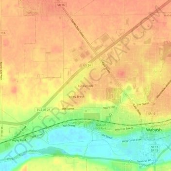 Mapa topográfico Sunnymede, altitude, relevo