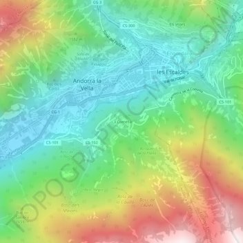 Mapa topográfico La Comella, altitude, relevo