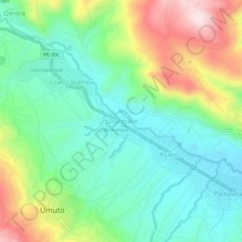 Mapa topográfico Yuracmayo, altitude, relevo