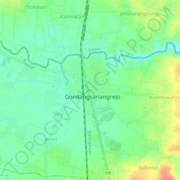 Mapa topográfico Tuban, altitude, relevo