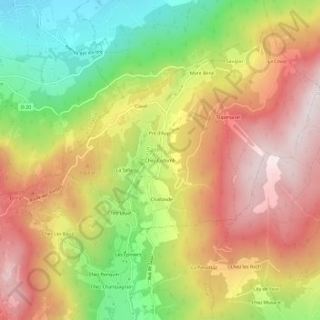Mapa topográfico Chez Collomb, altitude, relevo