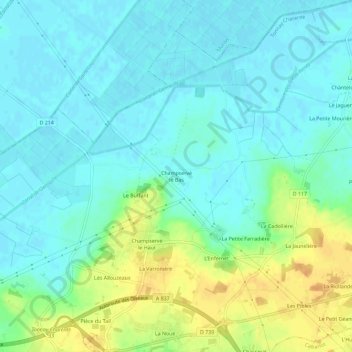Mapa topográfico Champservé le Bas, altitude, relevo