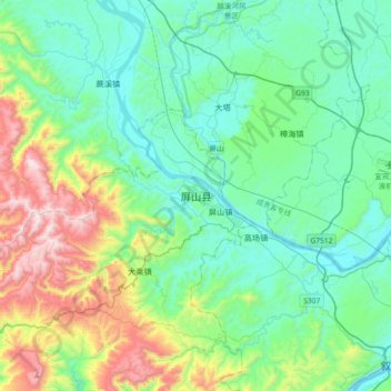 Mapa topográfico Pingshan, altitude, relevo