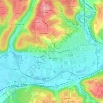 Mapa topográfico Majourdin, altitude, relevo