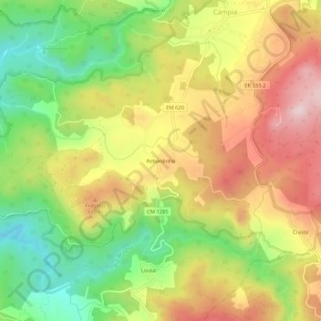 Mapa topográfico Rebordinho, altitude, relevo