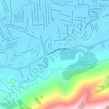 Mapa topográfico Serra do Mendanha, altitude, relevo