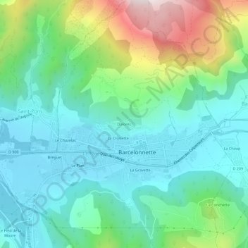 Mapa topográfico Dolorès, altitude, relevo