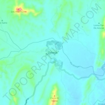 Mapa topográfico Ortega, altitude, relevo
