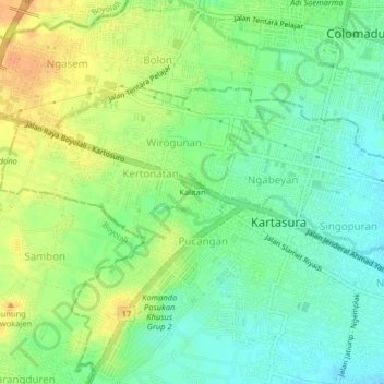 Mapa topográfico Kalitan, altitude, relevo